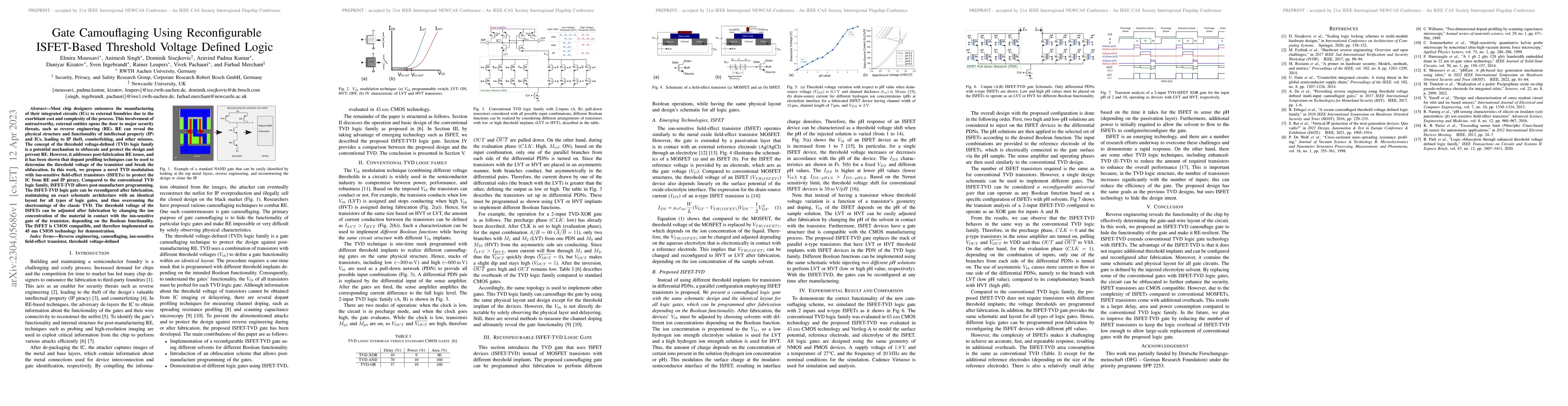 Thumbnail for Gate Camouflaging Using Reconfigurable ISFET-Based Threshold Voltage
  Defined Logic
