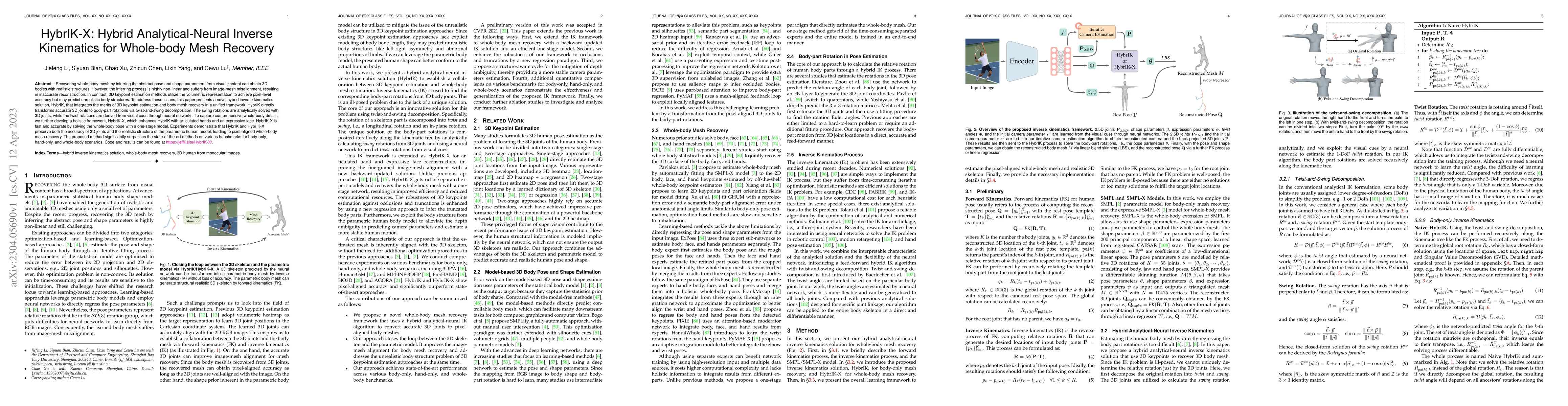 Thumbnail for HybrIK-X: Hybrid Analytical-Neural Inverse Kinematics for Whole-body
  Mesh Recovery