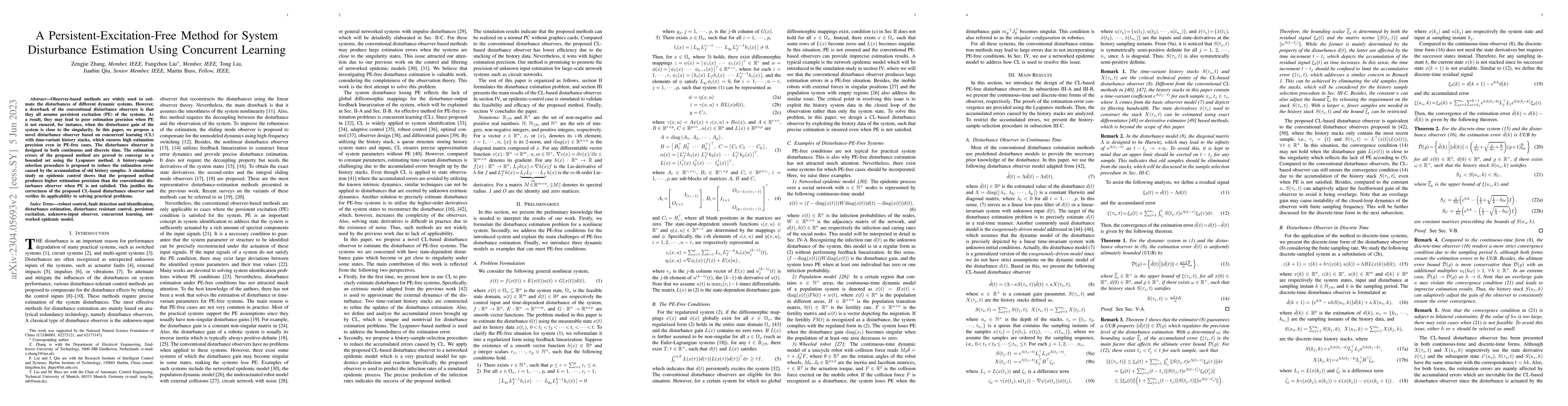 Thumbnail for A Persistent-Excitation-Free Method for System Disturbance Estimation
  Using Concurrent Learning