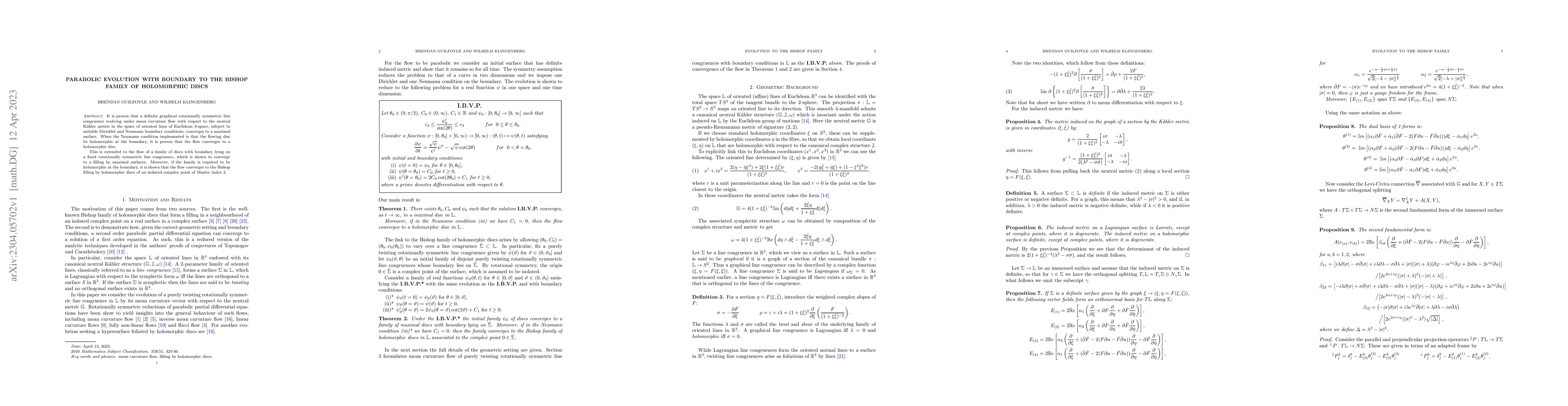 Thumbnail for Parabolic evolution with boundary to the Bishop family of holomorphic
  discs
