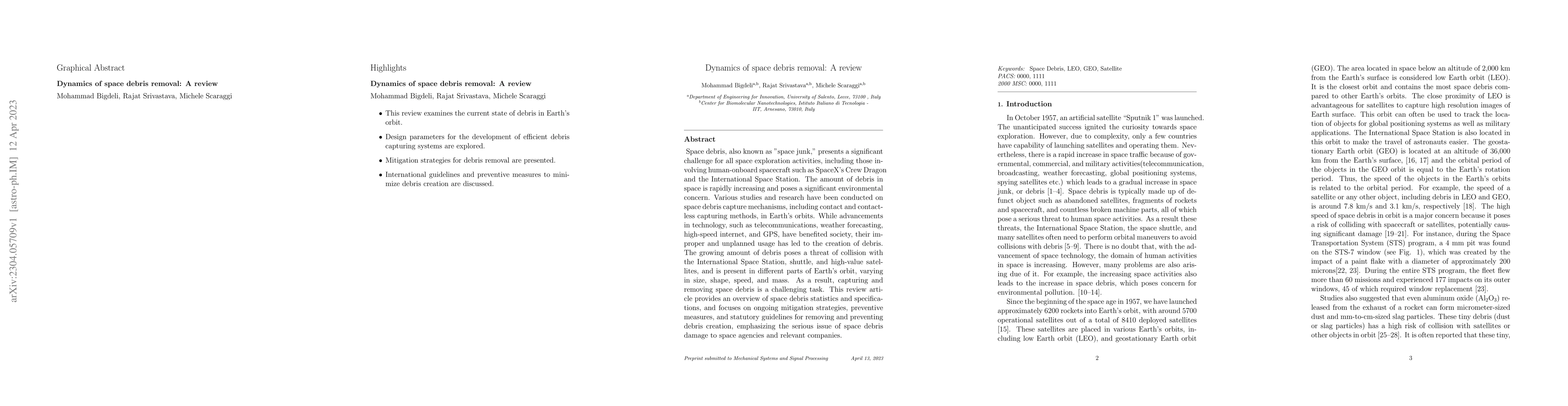 Thumbnail for Dynamics of space debris removal: A review
