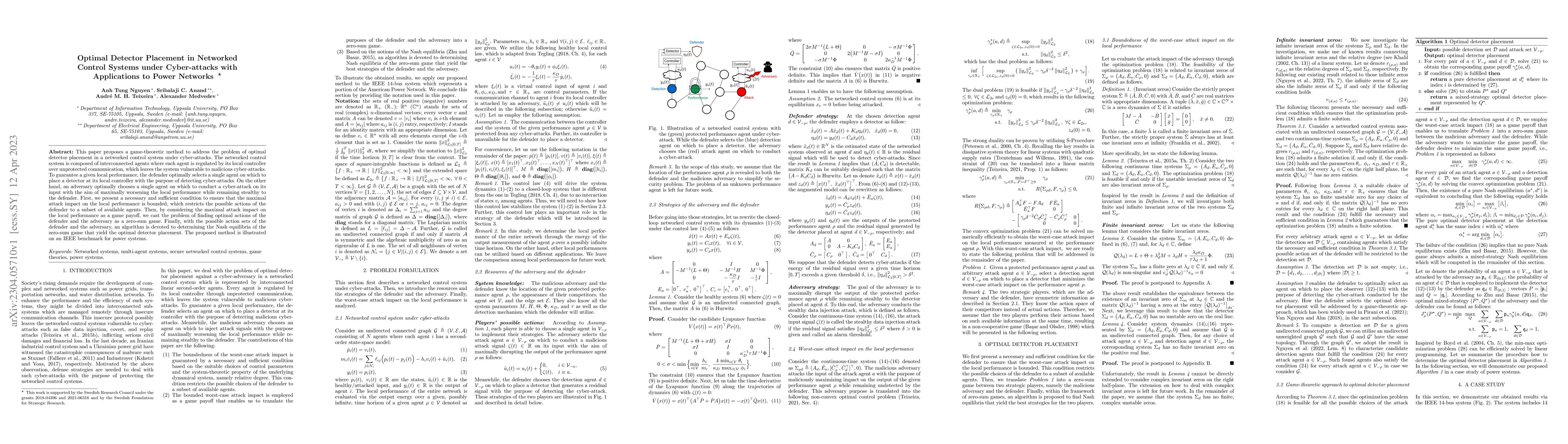 Thumbnail for Optimal Detector Placement in Networked Control Systems under
  Cyber-attacks with Applications to Power Networks
