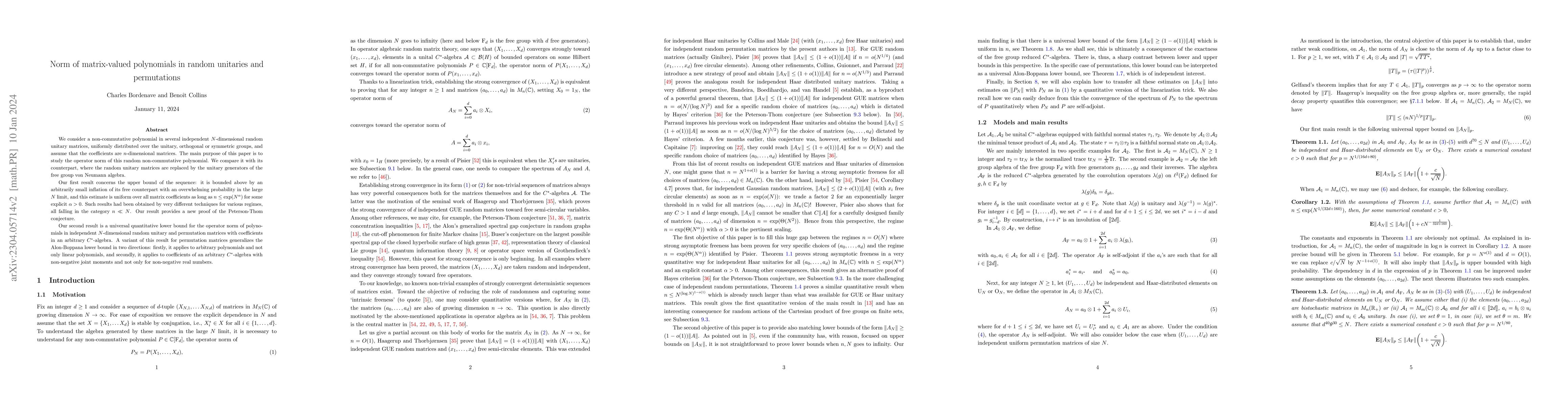 Thumbnail for Norm of matrix-valued polynomials in random unitaries and permutations