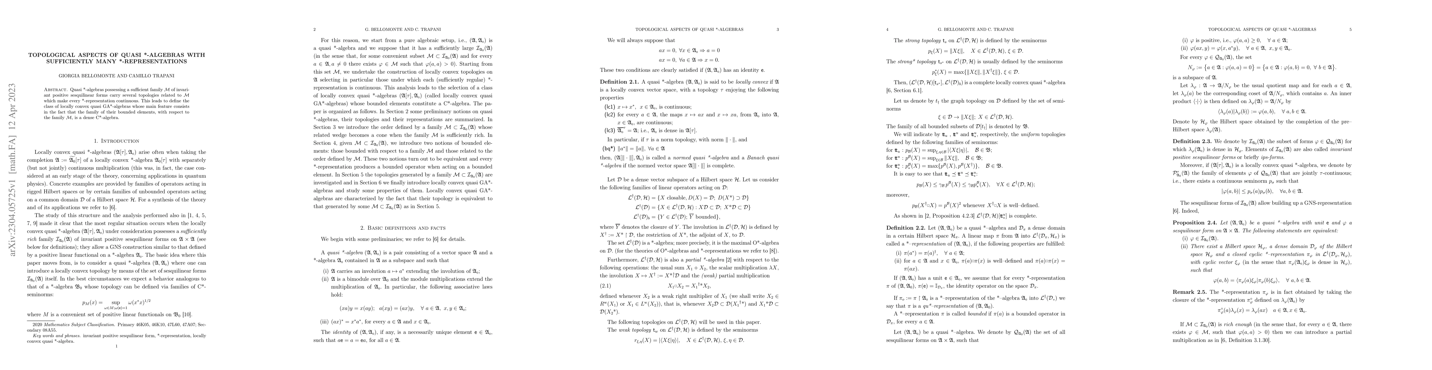 Thumbnail for Topological aspects of quasi *-algebras with sufficiently many
  *-representations