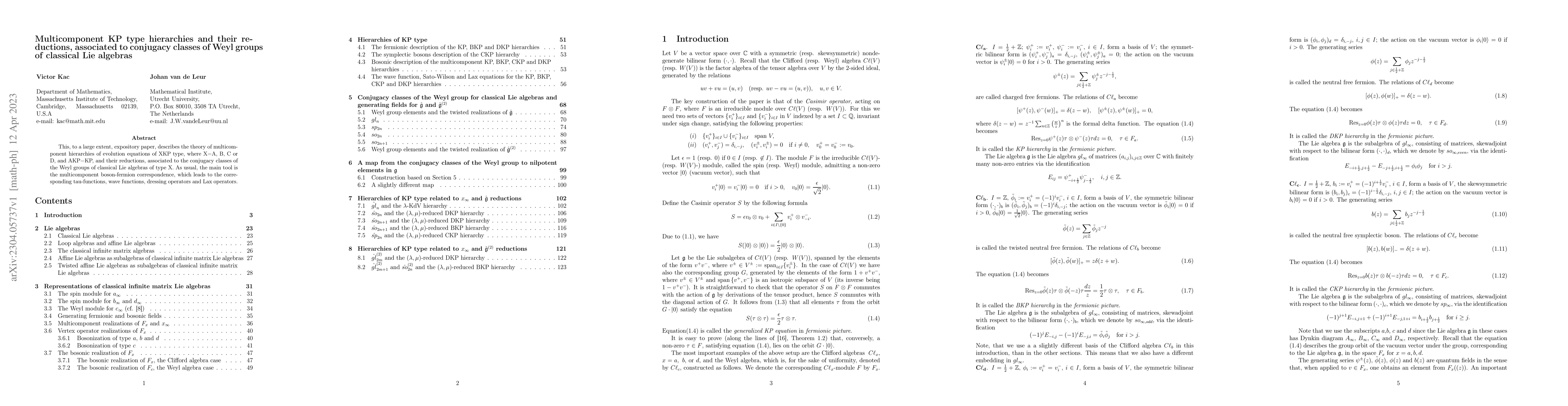 Thumbnail for Multicomponent KP type hierarchies and their reductions, associated to
  conjugacy classes of Weyl groups of classical Lie algebras