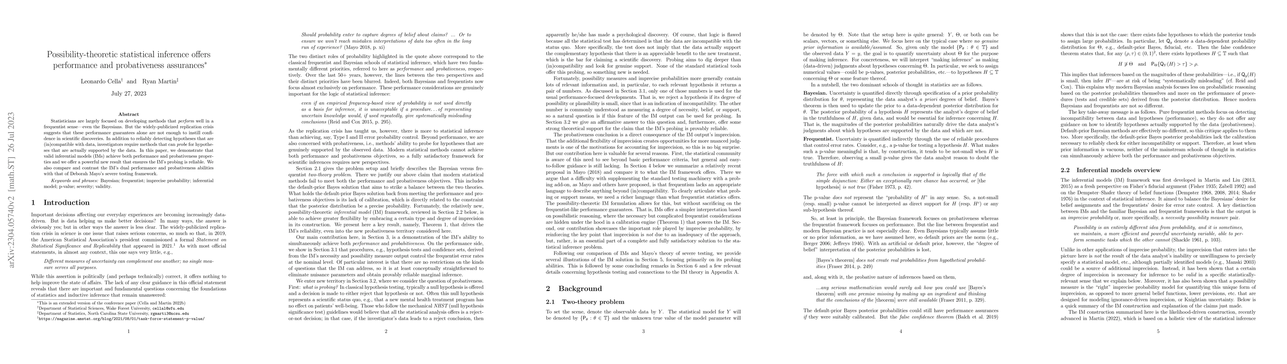 Thumbnail for Possibility-theoretic statistical inference offers performance and
  probativeness assurances