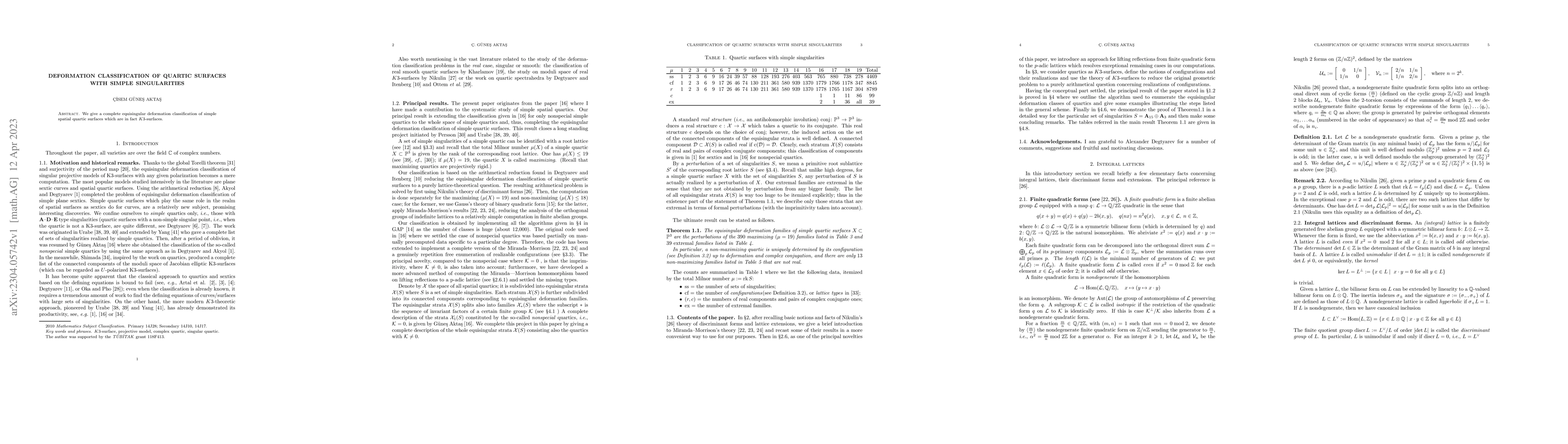 Thumbnail for Deformation Classification of Quartic Surfaces with Simple Singularities