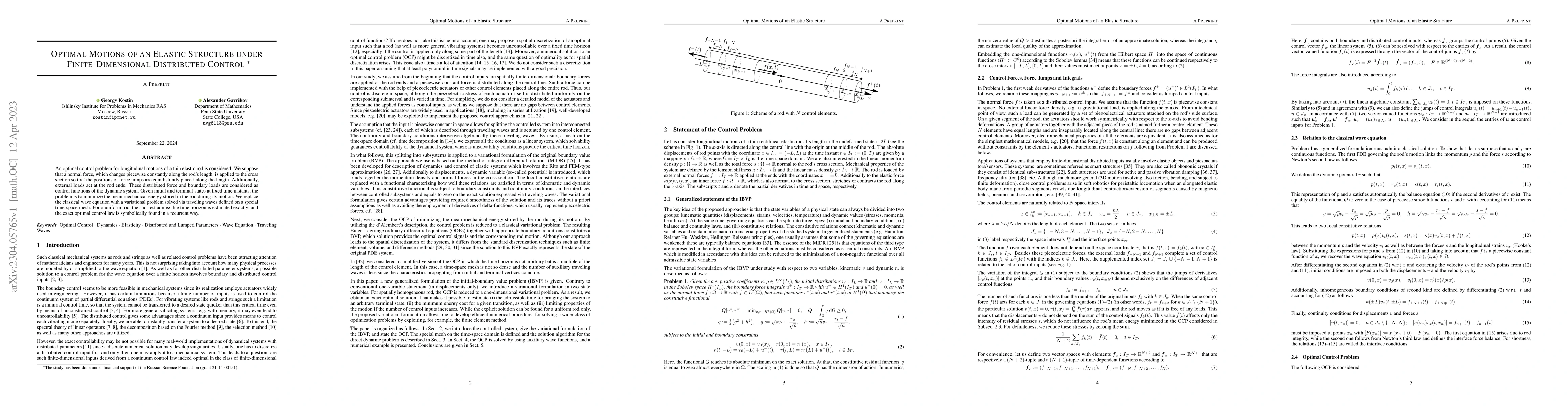 Thumbnail for Optimal Motions of an Elastic Structure under Finite-Dimensional
  Distributed Control