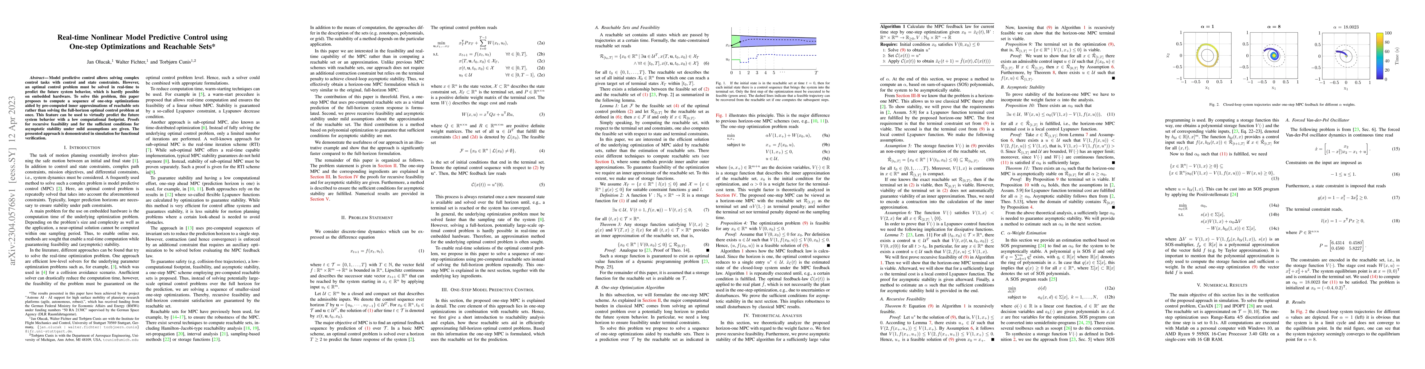 Thumbnail for Real-time Nonlinear Model Predictive Control using One-step
  Optimizations and Reachable Sets