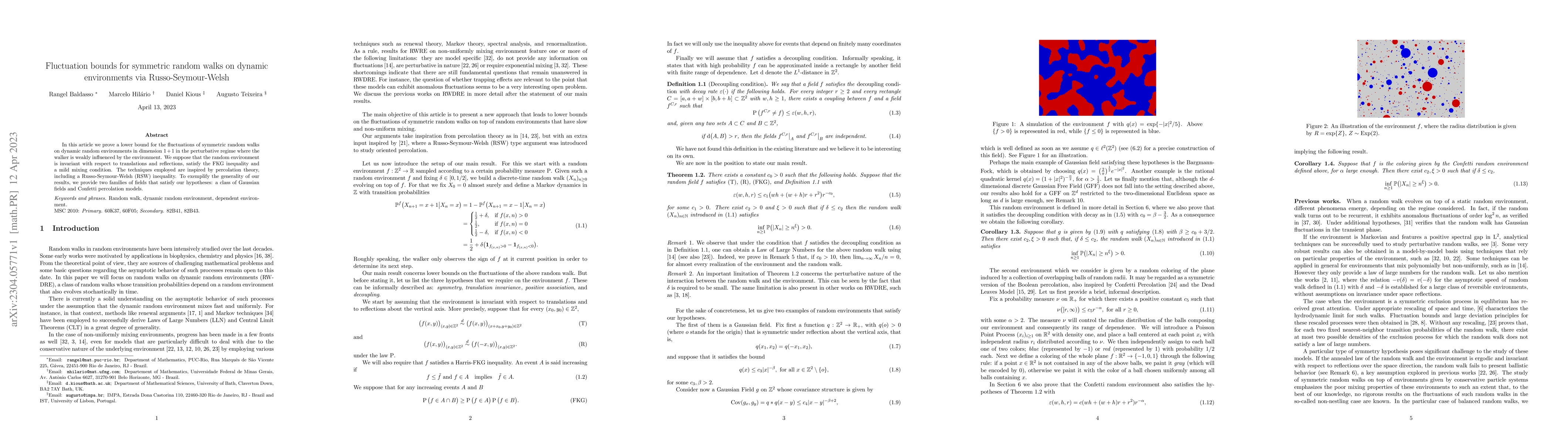 Thumbnail for Fluctuation bounds for symmetric random walks on dynamic environments
  via Russo-Seymour-Welsh