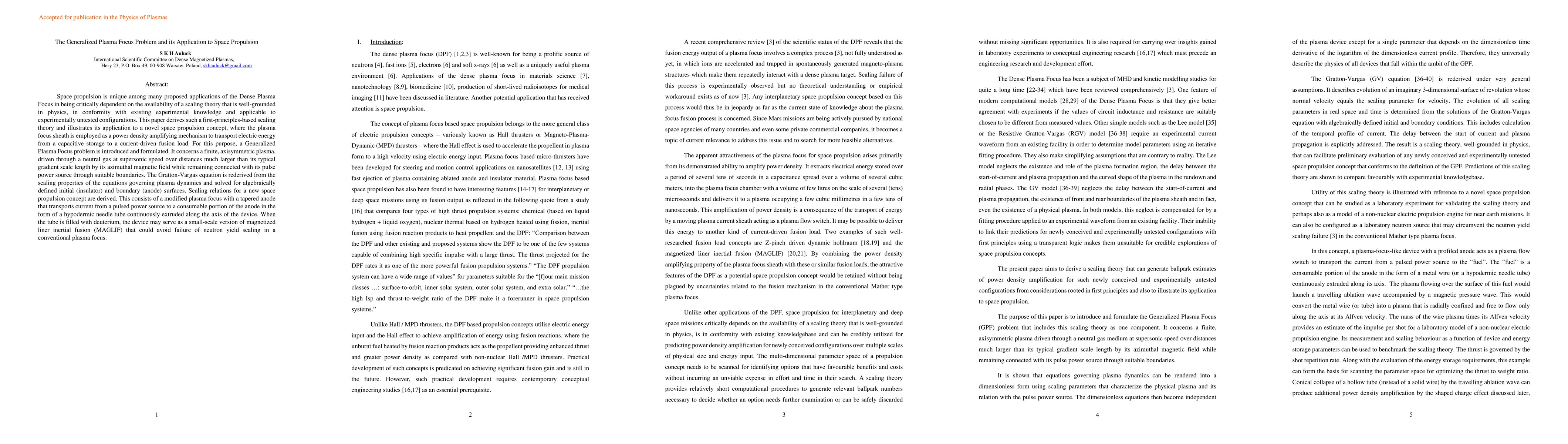 Thumbnail for The Generalized Plasma Focus Problem and its Application to Space
  Propulsion