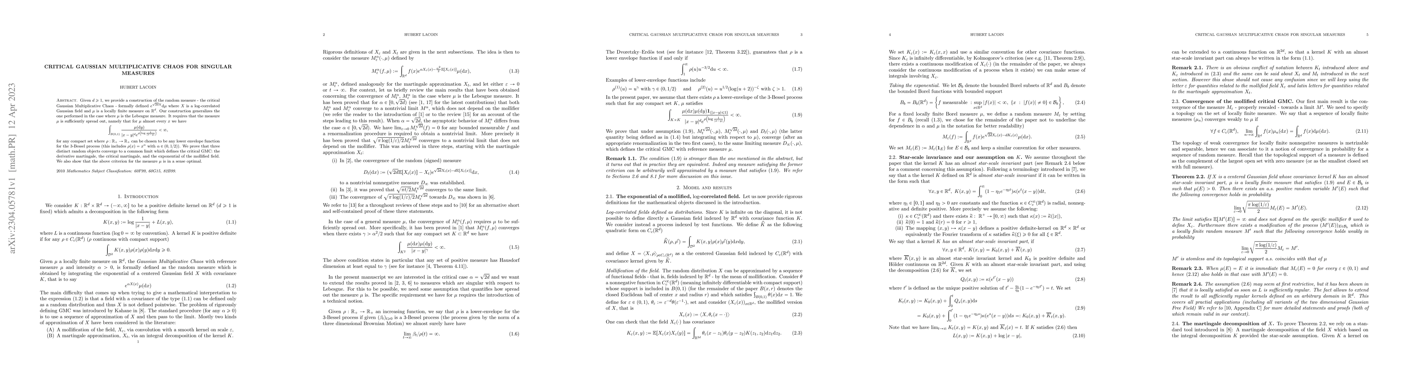 Thumbnail for Critical Gaussian Multiplicative Chaos for singular measures