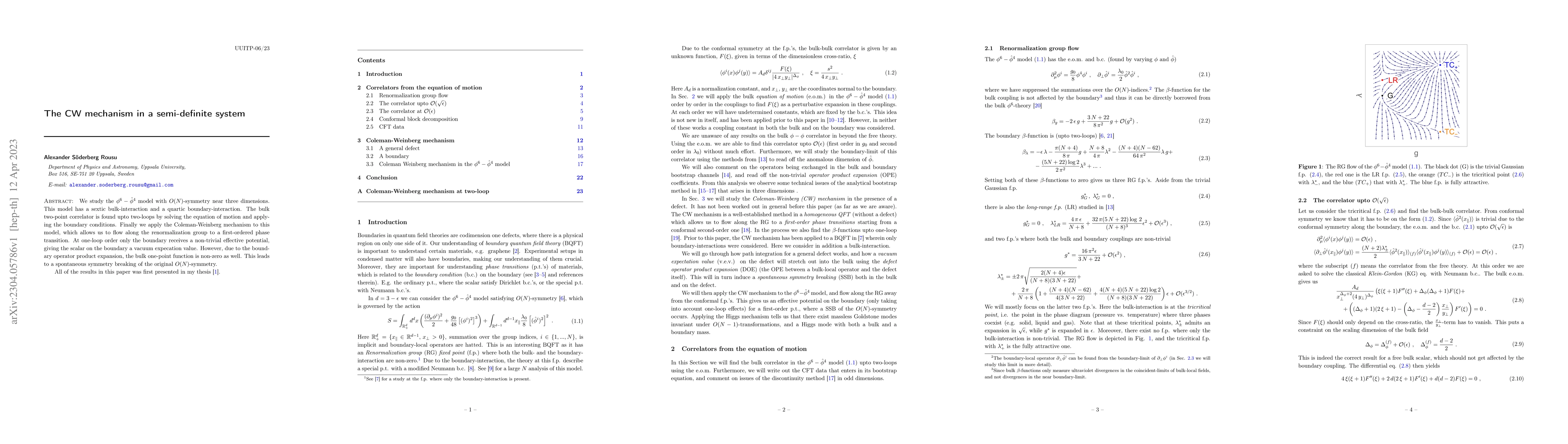Thumbnail for The CW mechanism in a semi-definite system