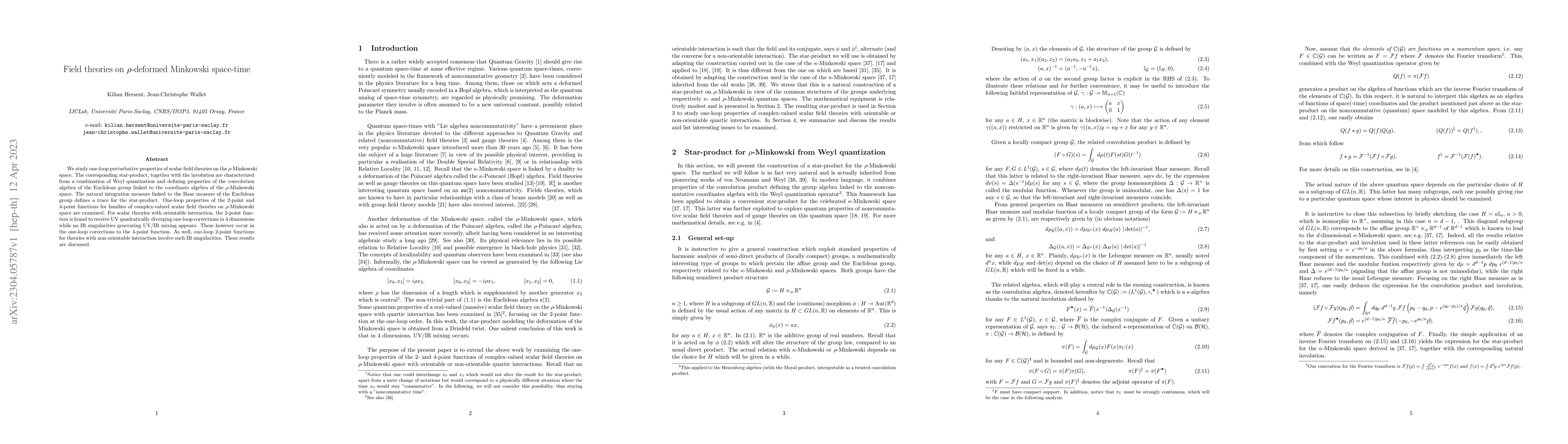 Thumbnail for Field theories on $\rho$-deformed Minkowski space-time