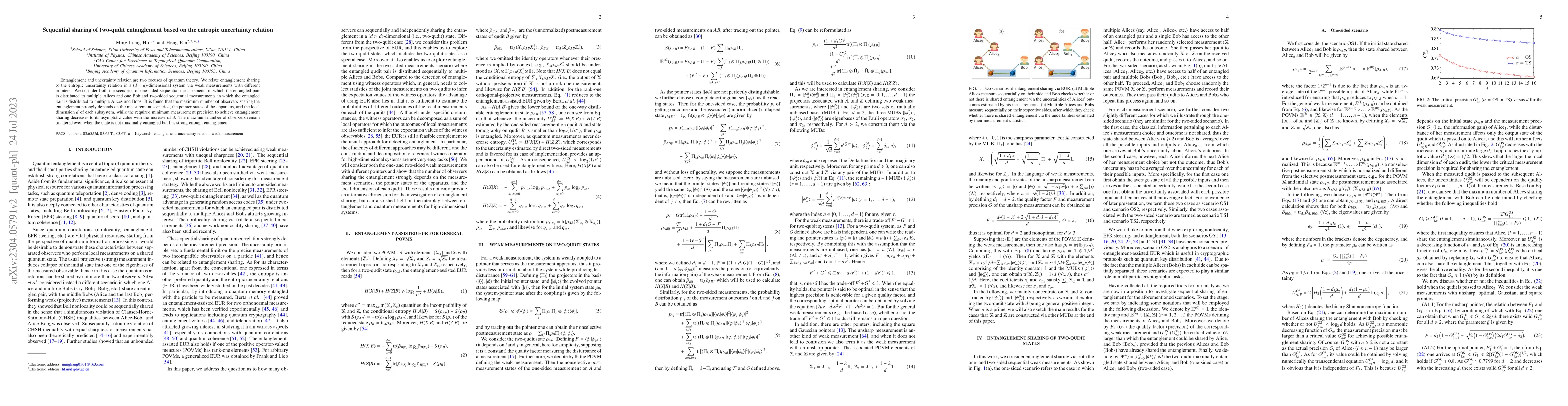 Thumbnail for Sequential sharing of two-qudit entanglement based on the entropic
  uncertainty relation