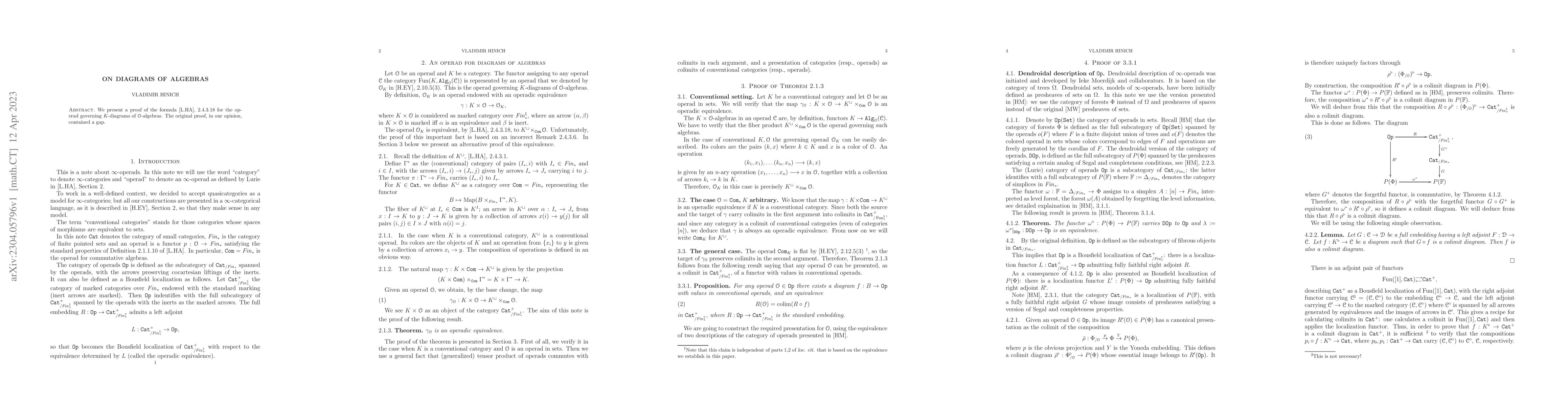 Thumbnail for On diagrams of algebras