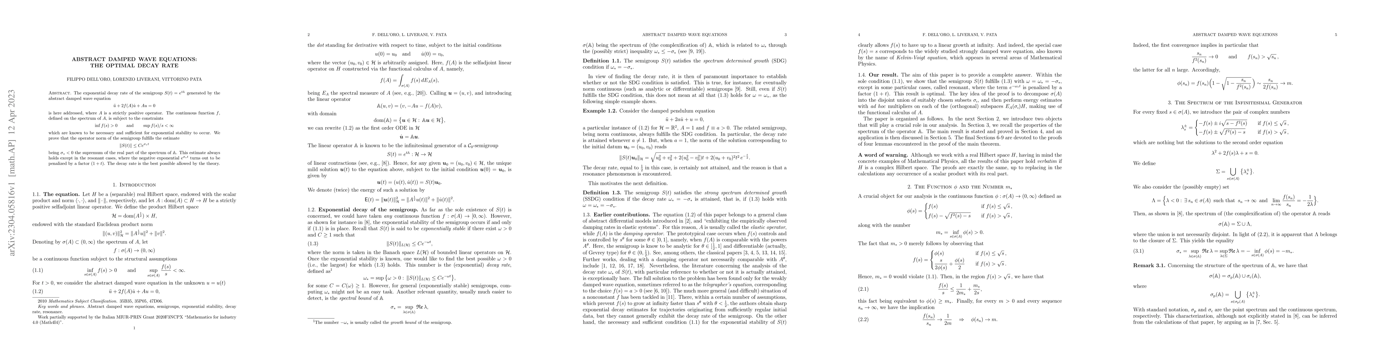 Thumbnail for Abstract damped wave equations: The optimal decay rate