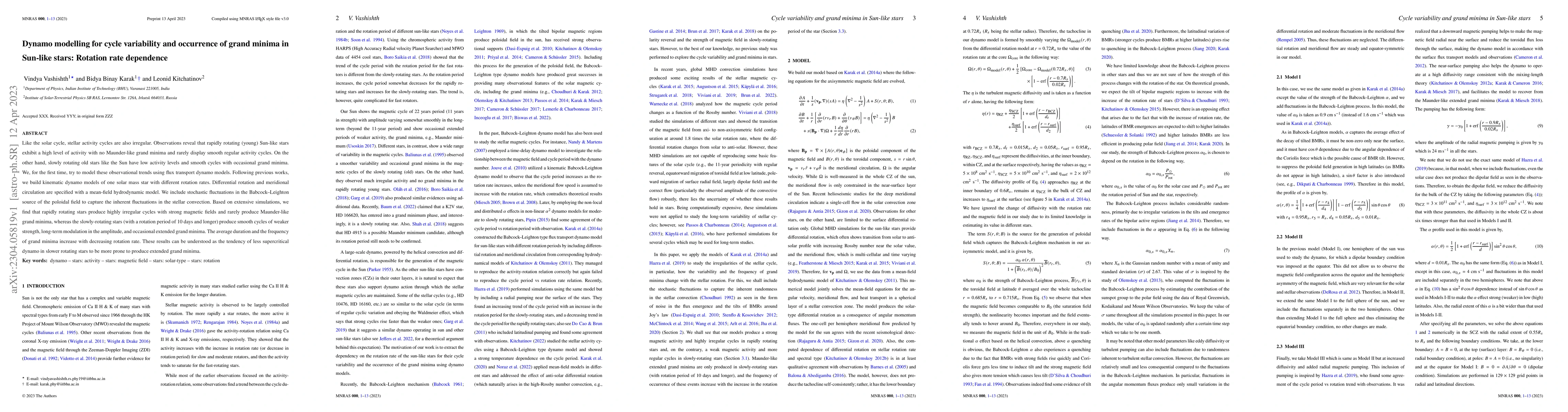Thumbnail for Dynamo modelling for cycle variability and occurrence of grand minima in
  Sun-like stars: Rotation rate dependence