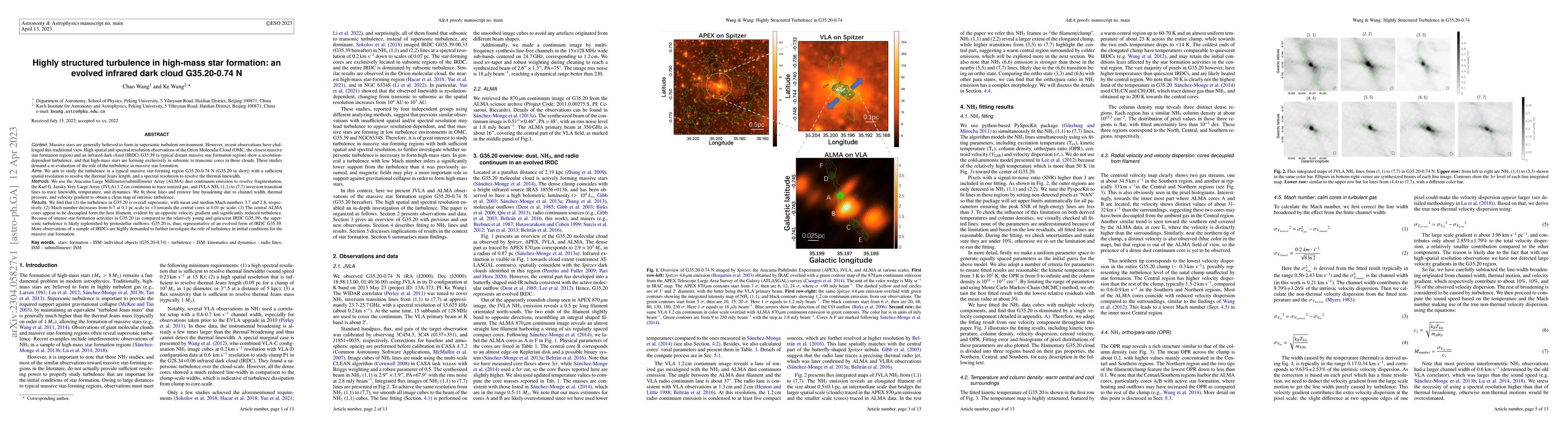 Thumbnail for Highly structured turbulence in high-mass star formation: an evolved
  infrared dark cloud G35.20-0.74 N
