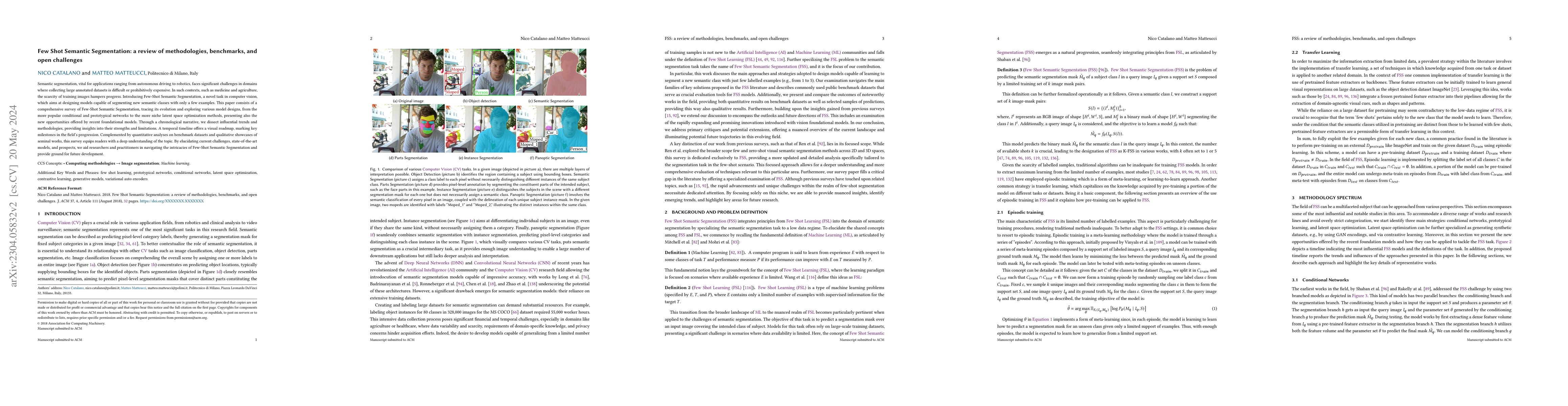 Thumbnail for Few Shot Semantic Segmentation: a review of methodologies, benchmarks,
  and open challenges