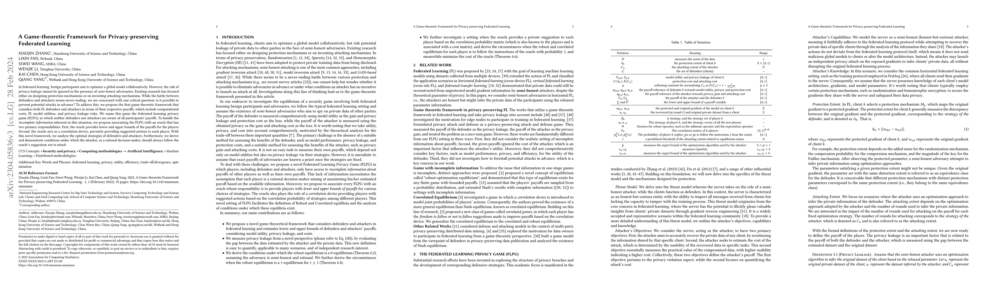 Thumbnail for A Game-theoretic Framework for Privacy-preserving Federated Learning