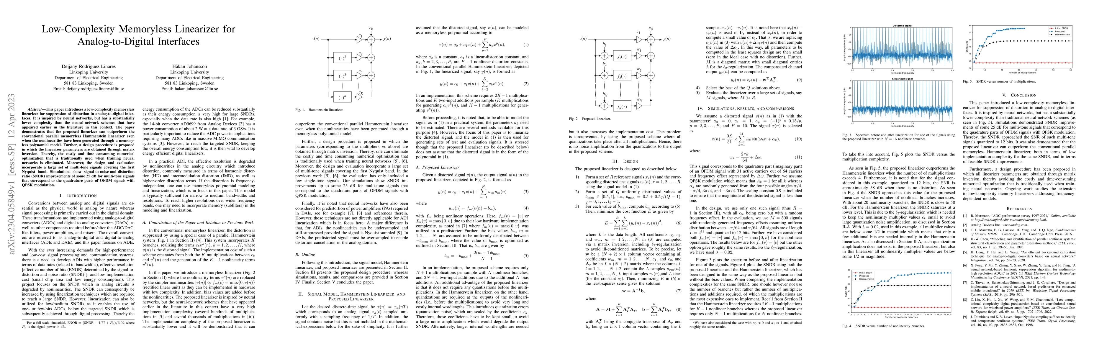 Thumbnail for Low-Complexity Memoryless Linearizer for Analog-to-Digital Interfaces