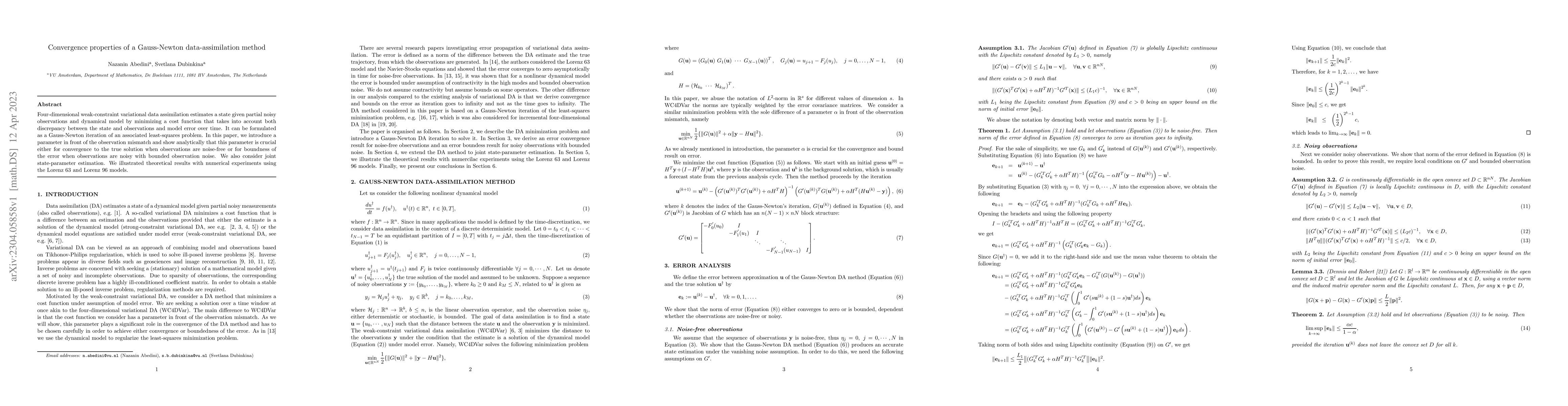 Thumbnail for Convergence properties of a Gauss-Newton data-assimilation method