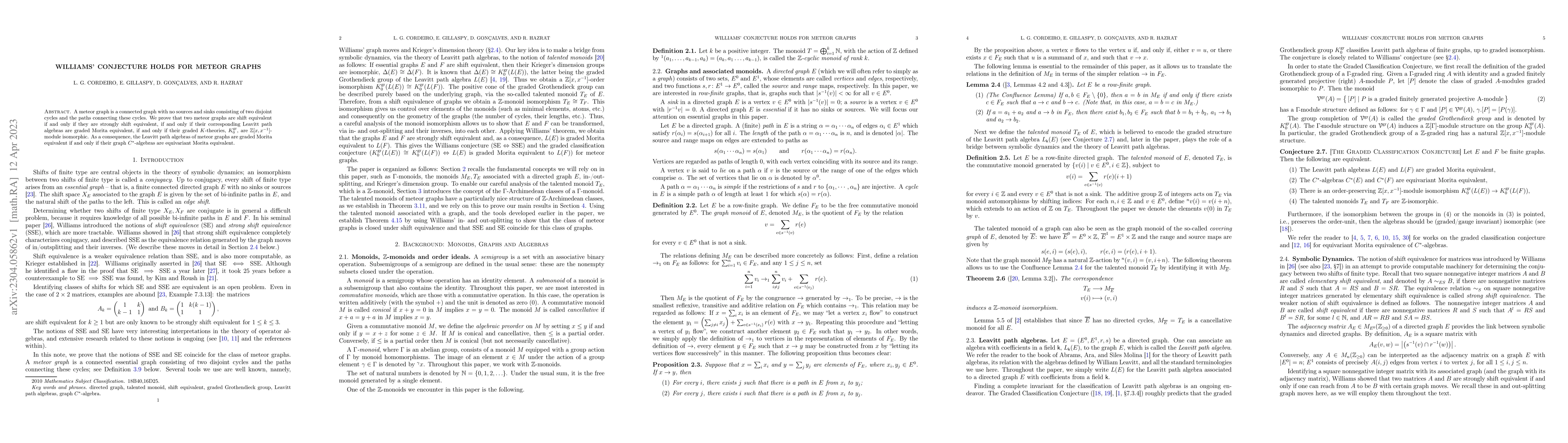 Thumbnail for Williams' Conjecture holds for meteor graphs