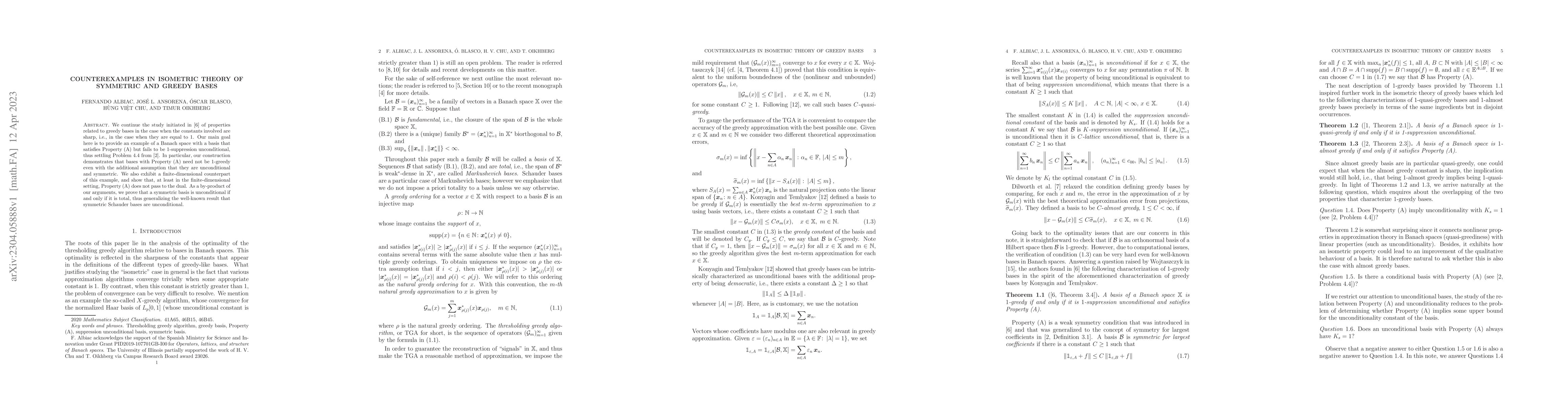 Thumbnail for Counterexamples in isometric theory of symmetric and greedy bases