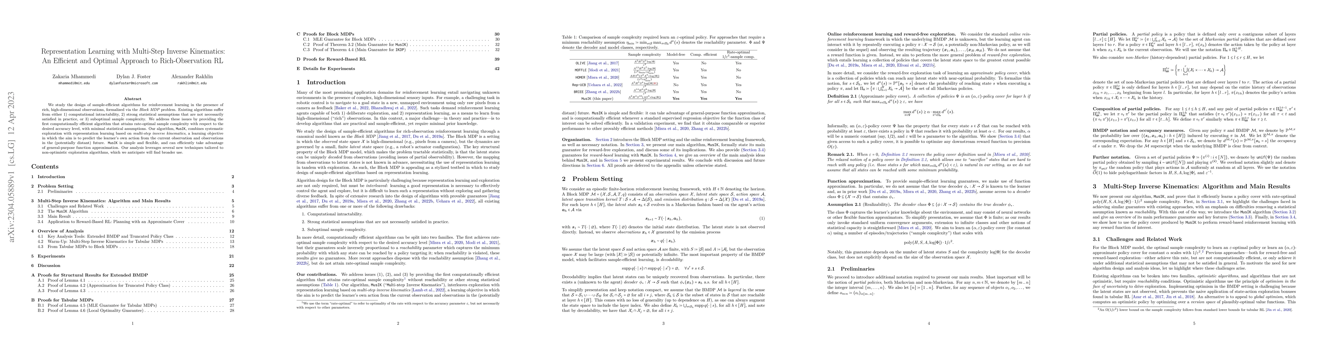 Thumbnail for Representation Learning with Multi-Step Inverse Kinematics: An Efficient
  and Optimal Approach to Rich-Observation RL