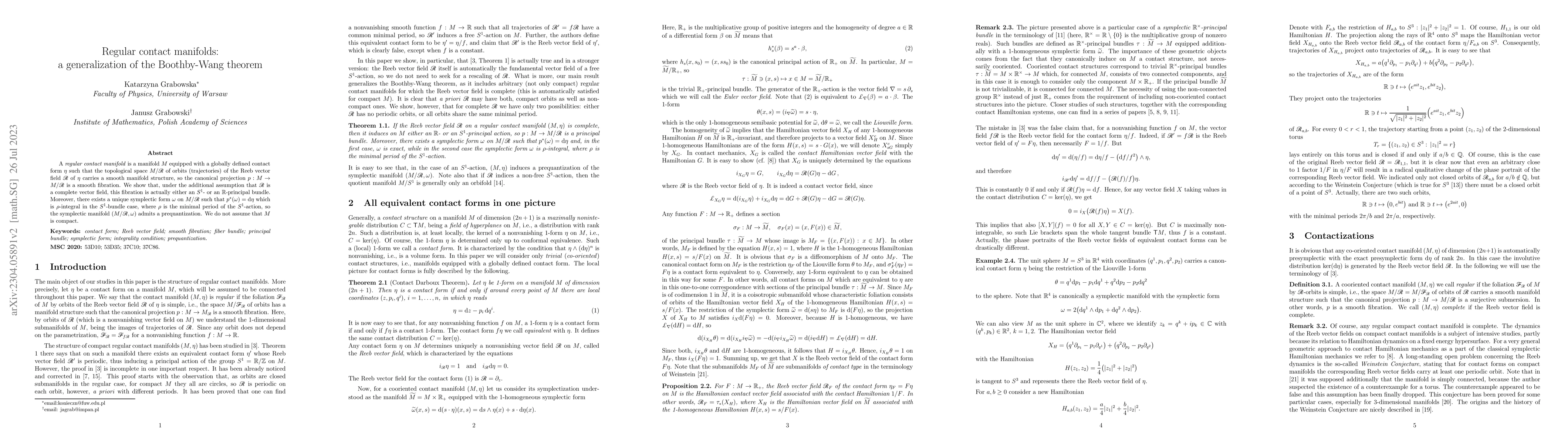 Thumbnail for Regular contact manifolds: a generalization of the Boothby-Wang theorem
