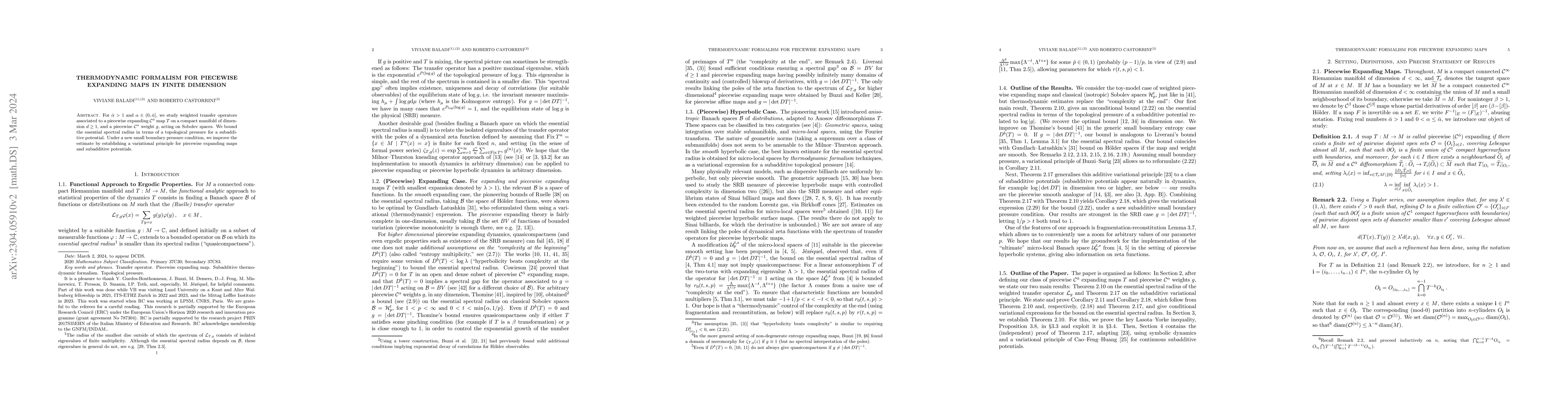 Thumbnail for Thermodynamic formalism for piecewise expanding maps in finite dimension