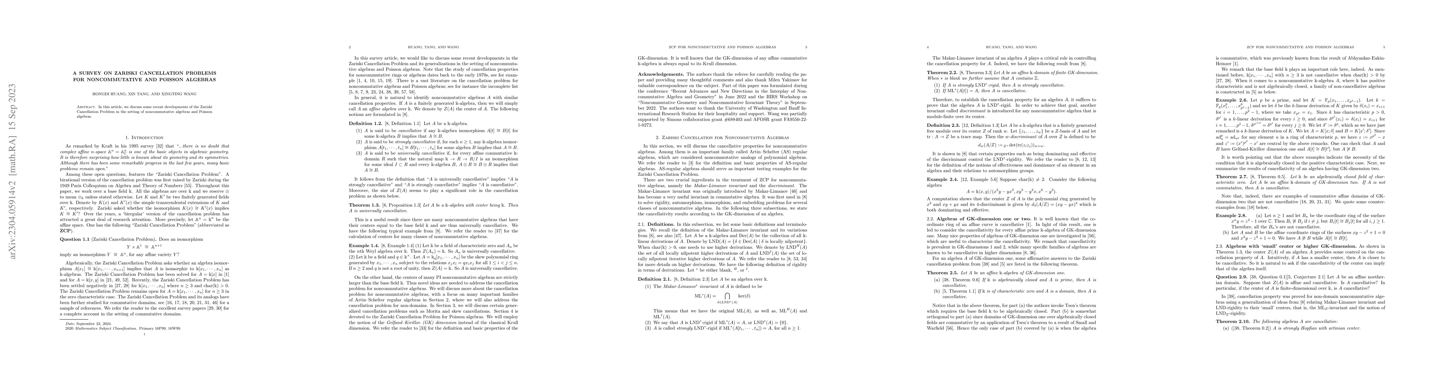 Thumbnail for A survey on Zariski cancellation problems for noncommutative and Poisson
  algebras