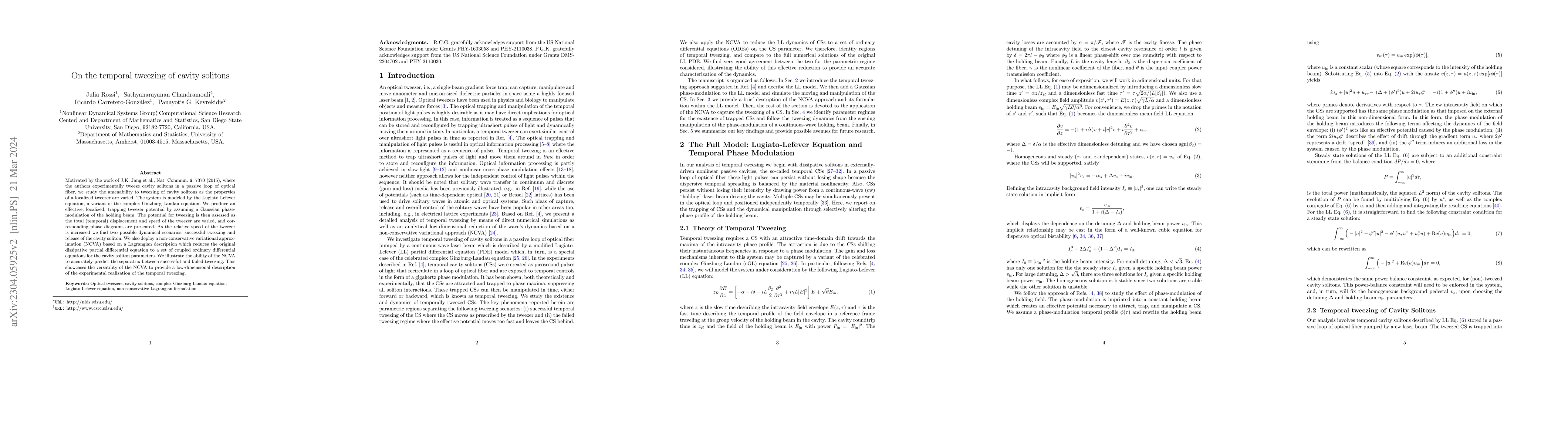 Thumbnail for On the temporal tweezing of cavity solitons