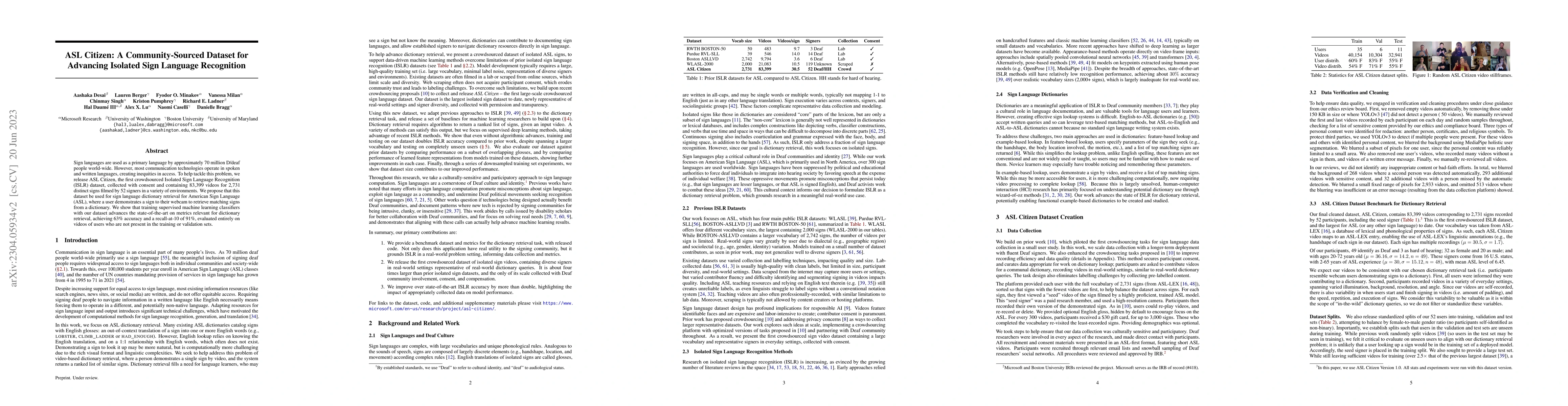 Thumbnail for ASL Citizen: A Community-Sourced Dataset for Advancing Isolated Sign
  Language Recognition