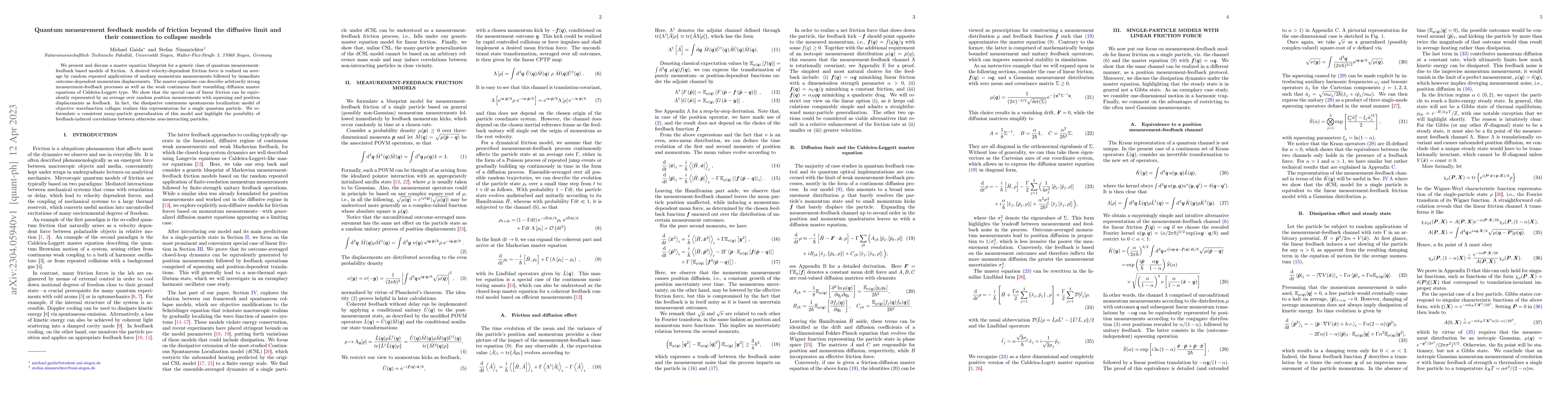 Thumbnail for Quantum measurement feedback models of friction beyond the diffusive
  limit and their connection to collapse models