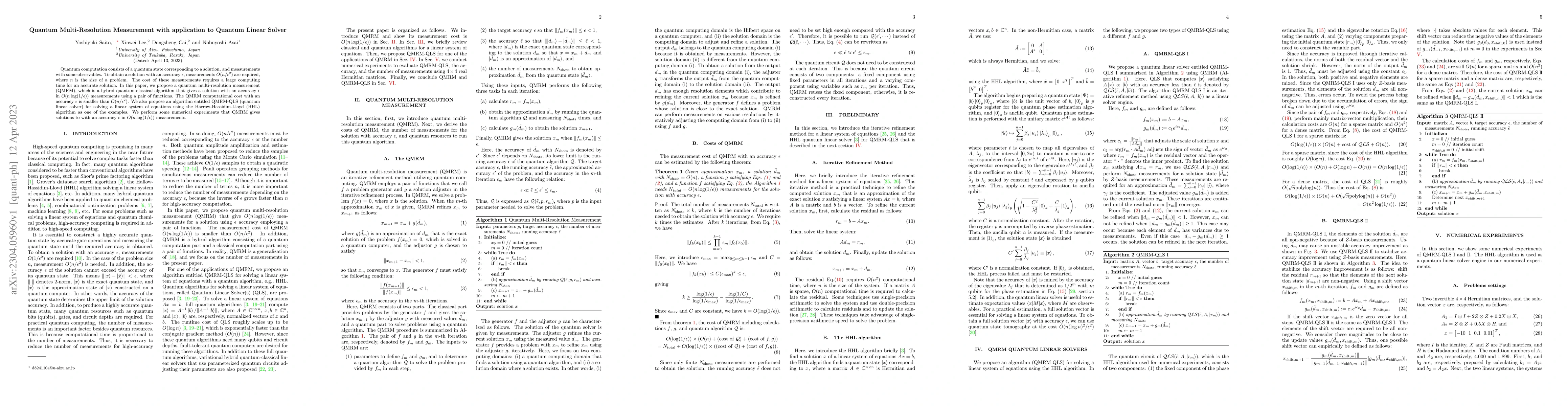 Thumbnail for Quantum Multi-Resolution Measurement with application to Quantum Linear
  Solver
