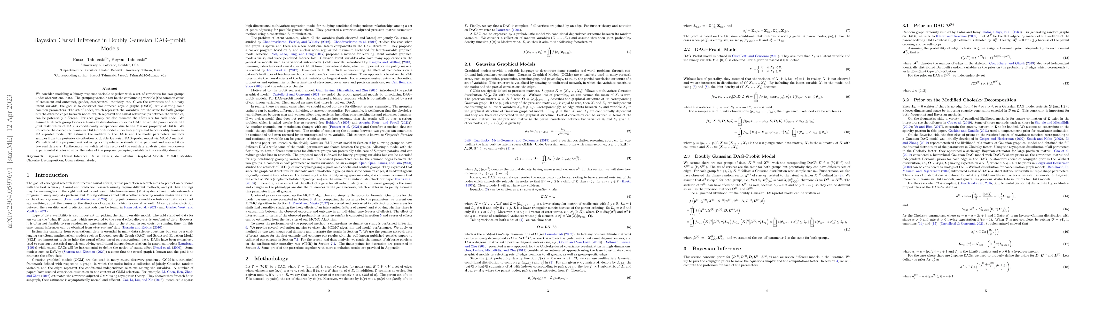 Thumbnail for Bayesian Causal Inference in Doubly Gaussian DAG-probit Models