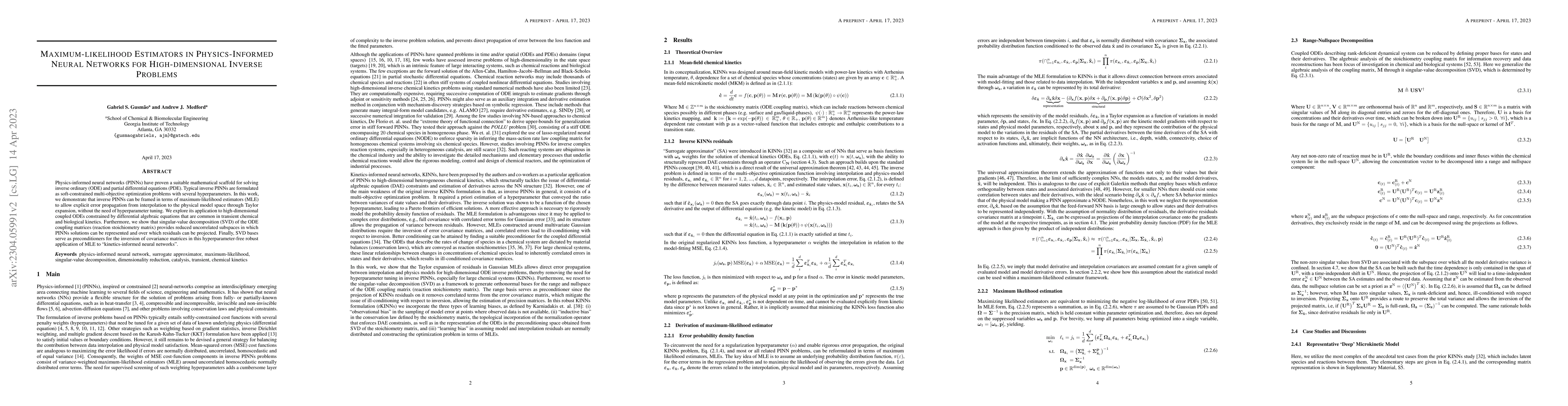 Thumbnail for Maximum-likelihood Estimators in Physics-Informed Neural Networks for
  High-dimensional Inverse Problems