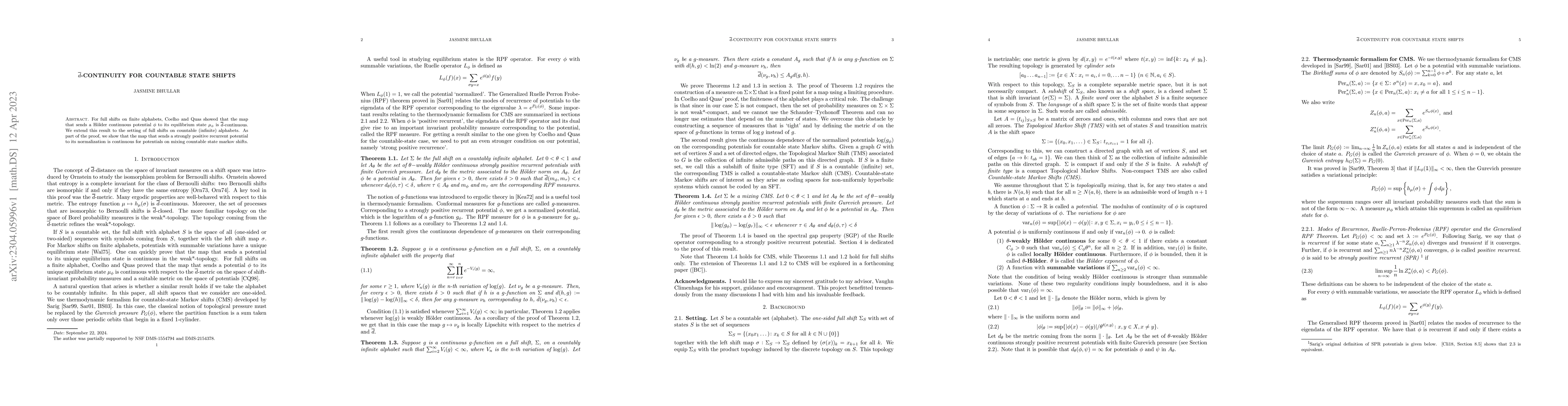 Thumbnail for $\overline{d}$-continuity for countable state shifts