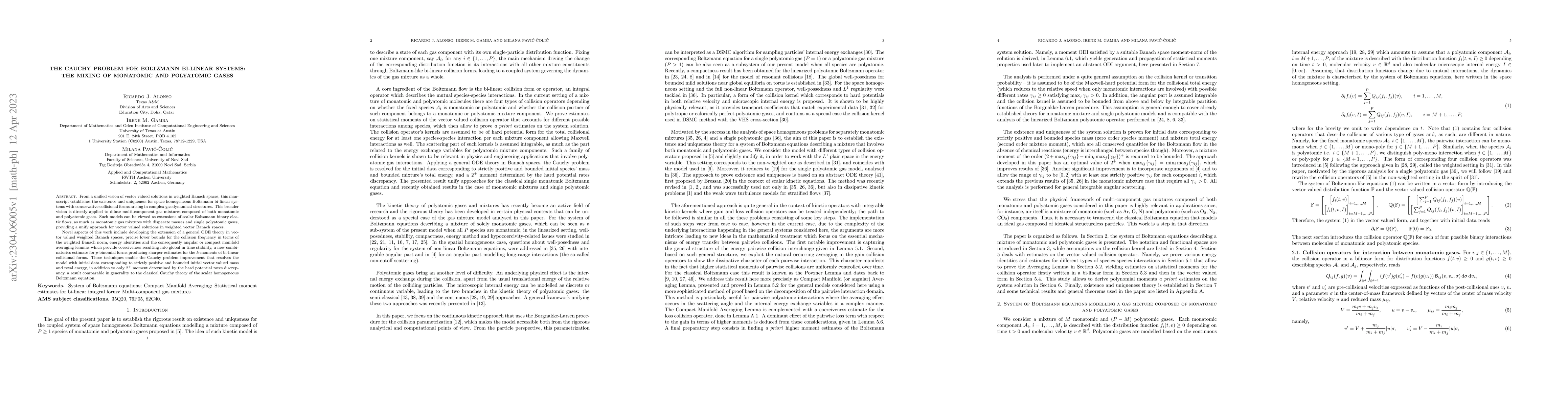 Thumbnail for The Cauchy problem for Boltzmann bi-linear systems: The mixing of
  monatomic and polyatomic gases