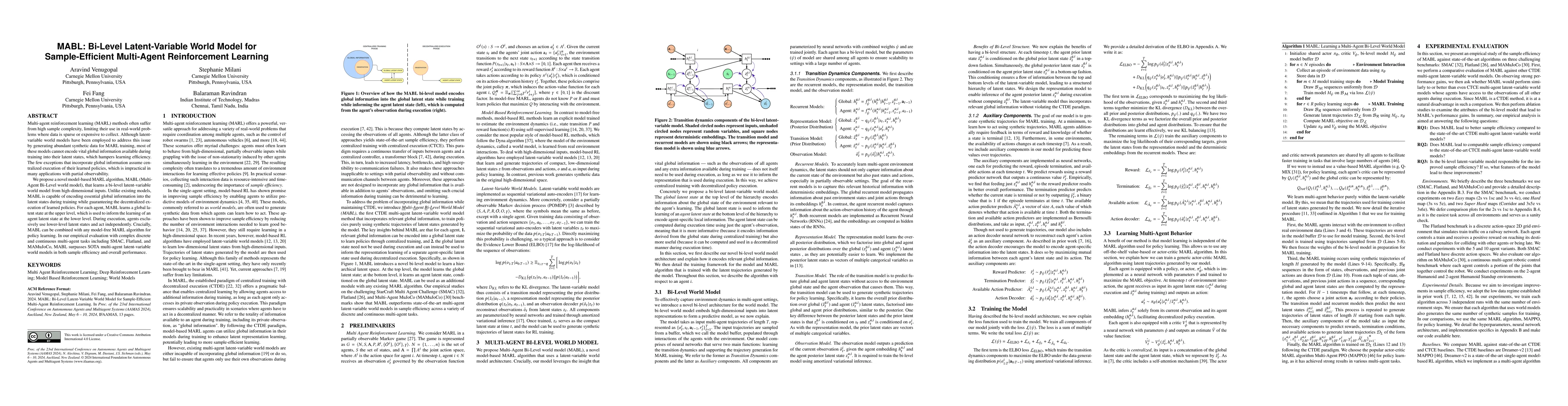 Thumbnail for MABL: Bi-Level Latent-Variable World Model for Sample-Efficient
  Multi-Agent Reinforcement Learning