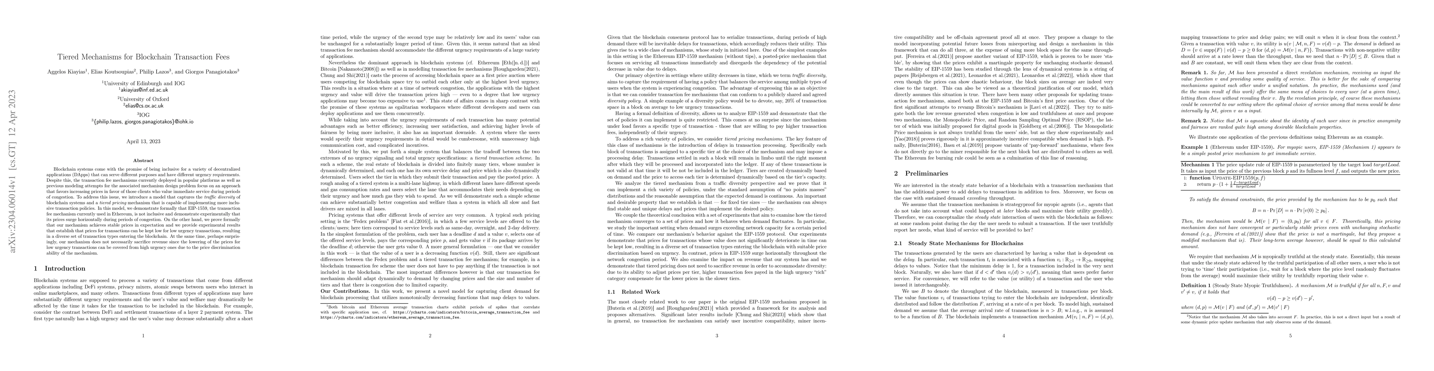 Thumbnail for Tiered Mechanisms for Blockchain Transaction Fees