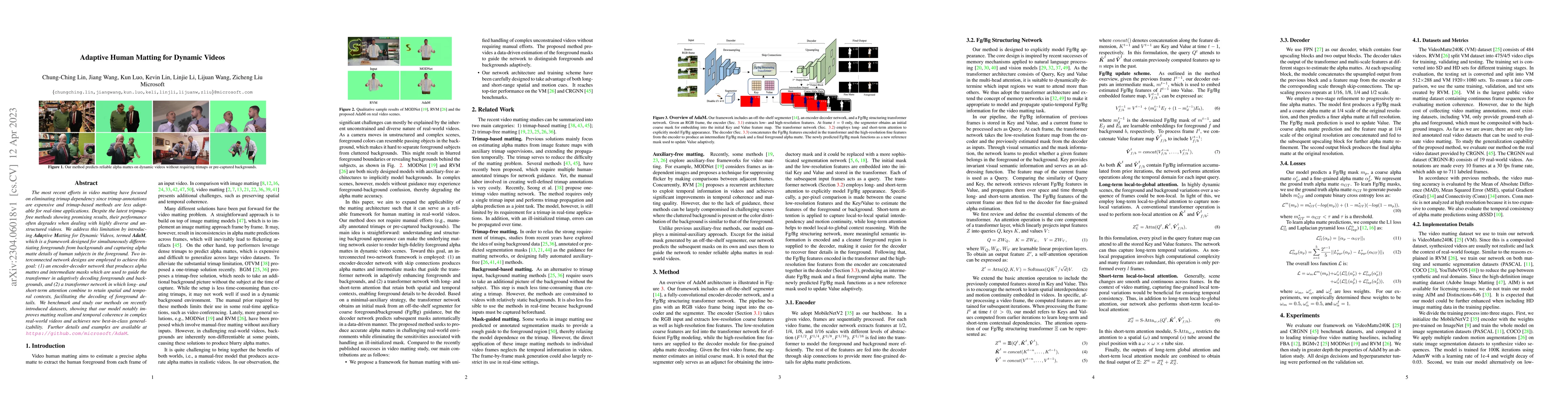 Thumbnail for Adaptive Human Matting for Dynamic Videos