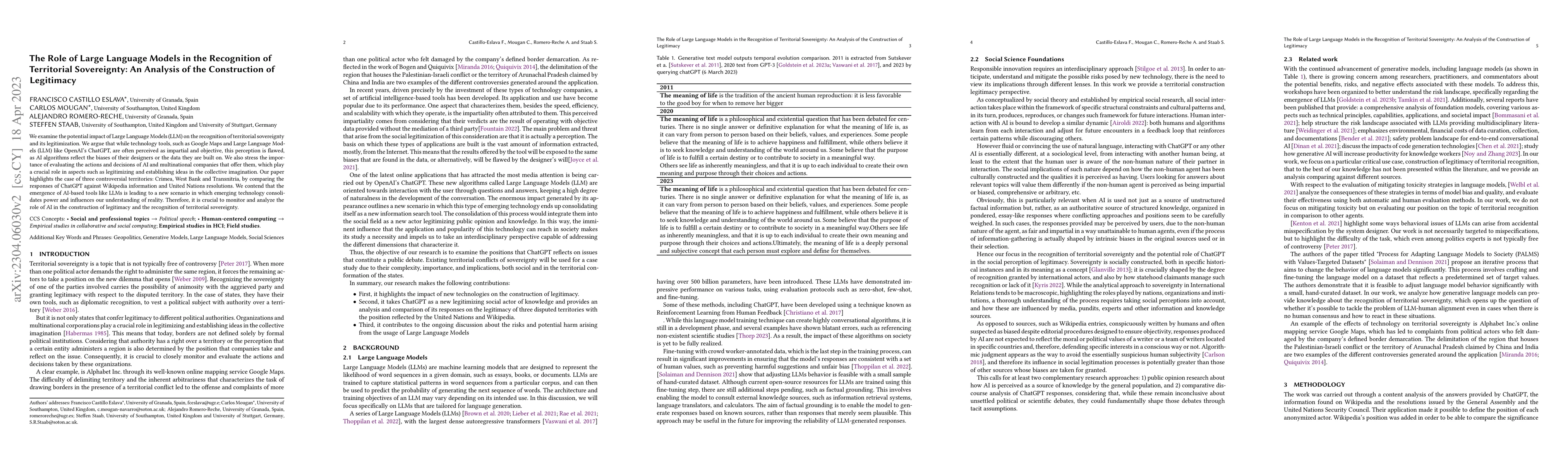 Thumbnail for The Role of Large Language Models in the Recognition of Territorial
  Sovereignty: An Analysis of the Construction of Legitimacy