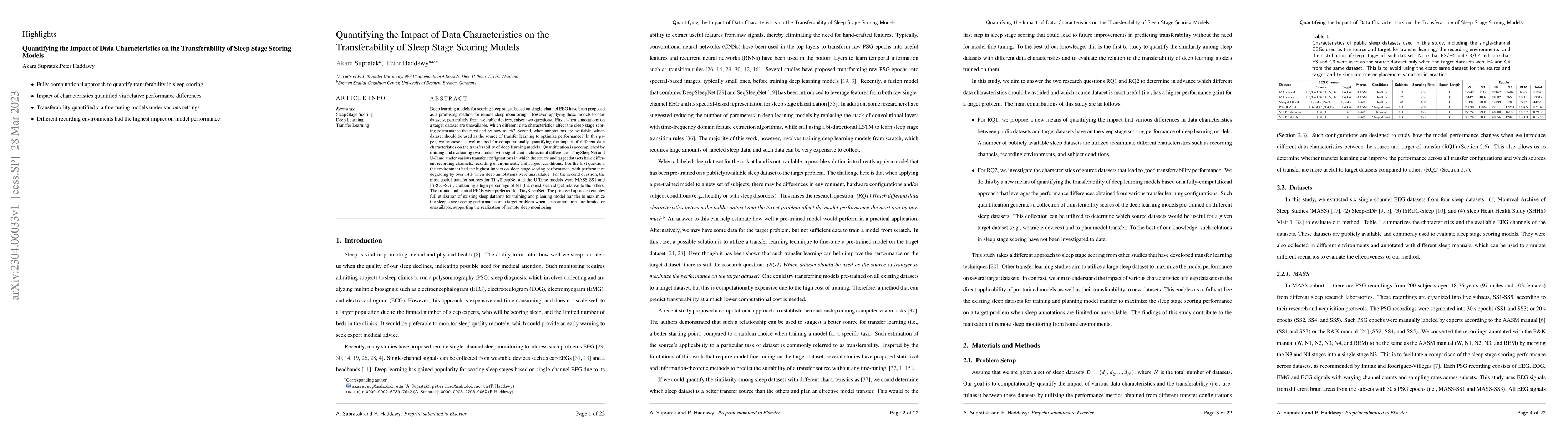 Thumbnail for Quantifying the Impact of Data Characteristics on the Transferability of
  Sleep Stage Scoring Models