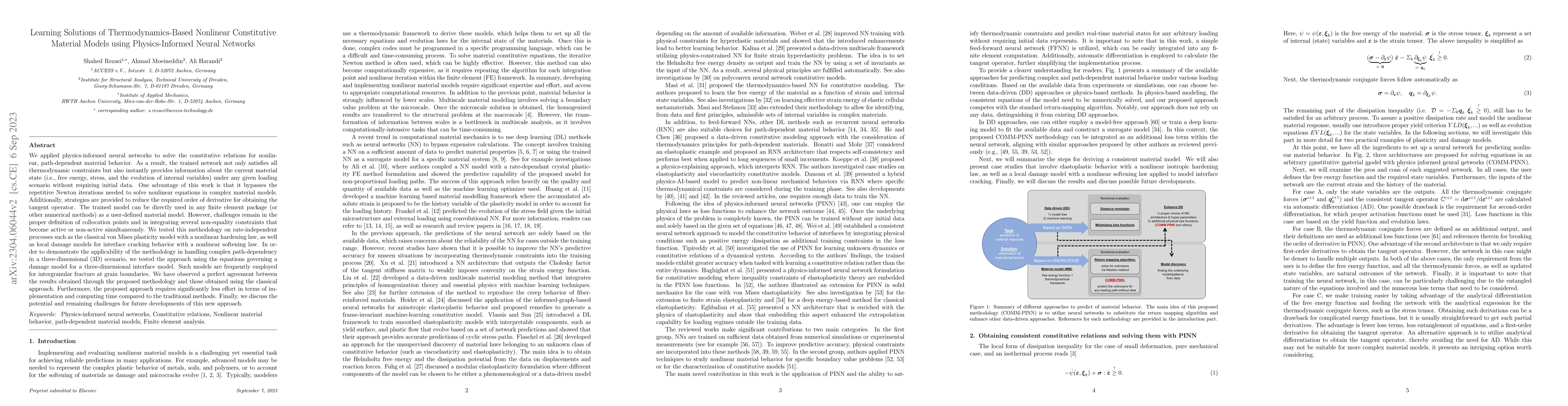 Thumbnail for Learning solution of nonlinear constitutive material models using
  physics-informed neural networks: COMM-PINN