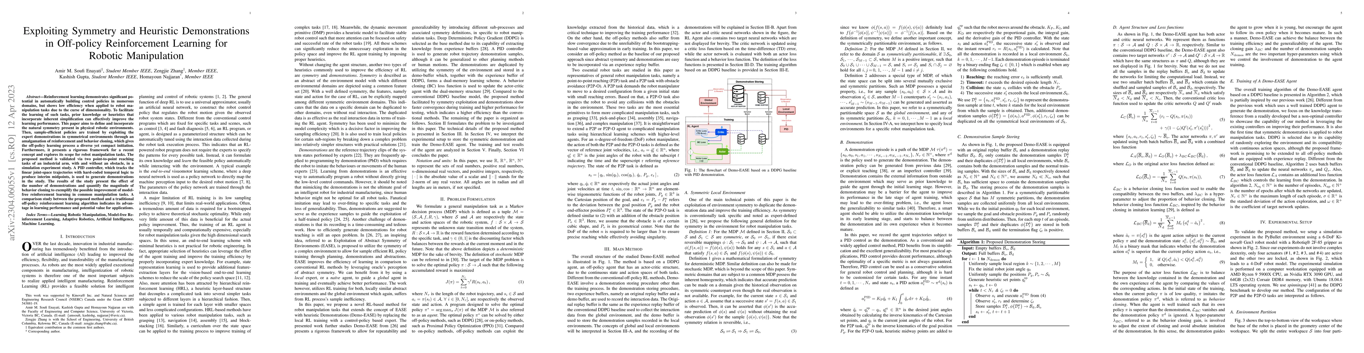 Thumbnail for Exploiting Symmetry and Heuristic Demonstrations in Off-policy
  Reinforcement Learning for Robotic Manipulation