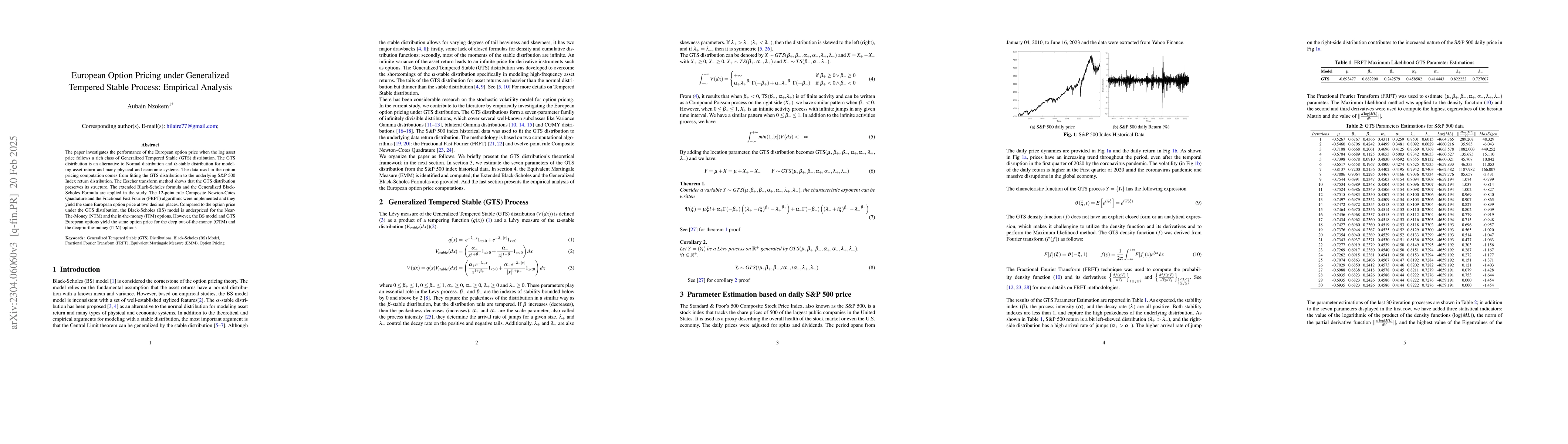 Thumbnail for European Option Pricing Under Generalized Tempered Stable Process:
  Empirical Analysis