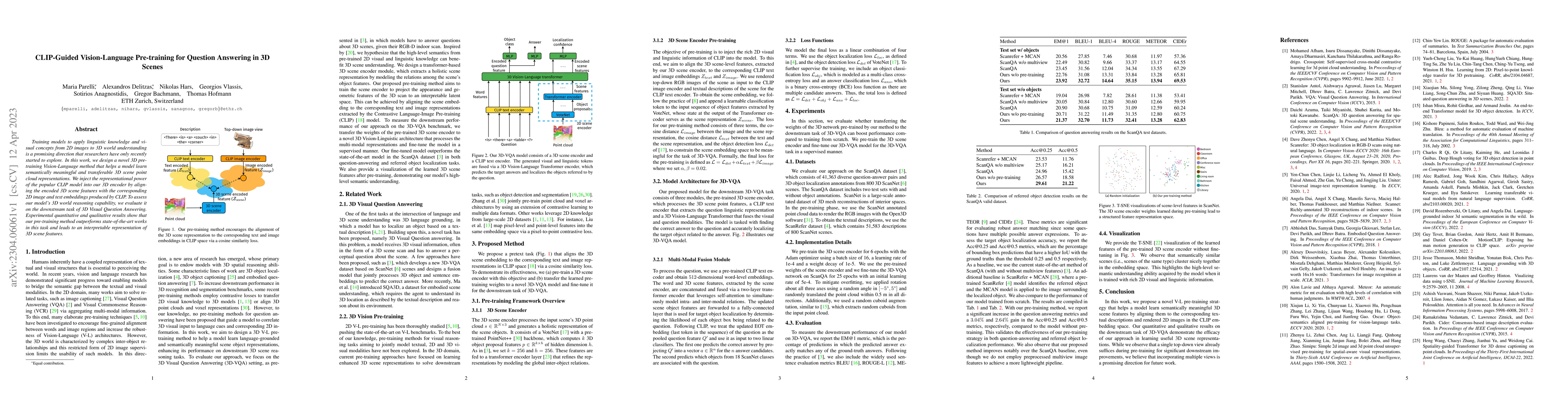 Thumbnail for CLIP-Guided Vision-Language Pre-training for Question Answering in 3D
  Scenes
